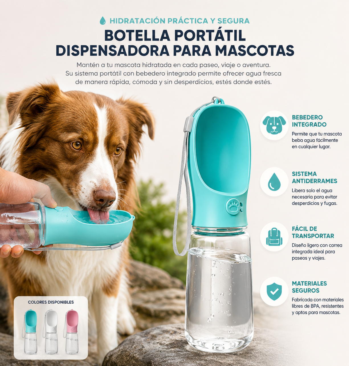 Botella Dispensadora de Agua Portátil para Perros
