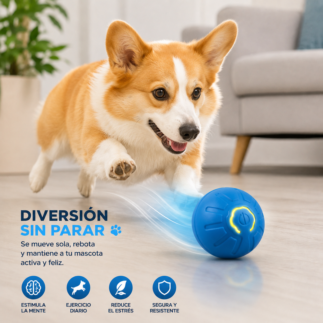 Pelota Interactiva con Movimiento Automático y Luces LED para Perros y Gatos