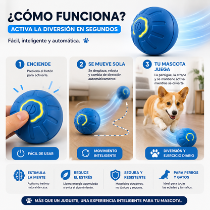 Pelota Interactiva con Movimiento Automático y Luces LED para Perros y Gatos
