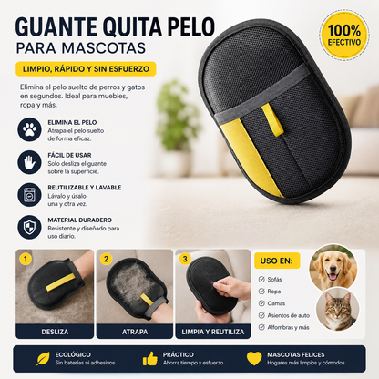 Guante Removedor de Pelos para Mascotas | Multiuso y Reutilizable