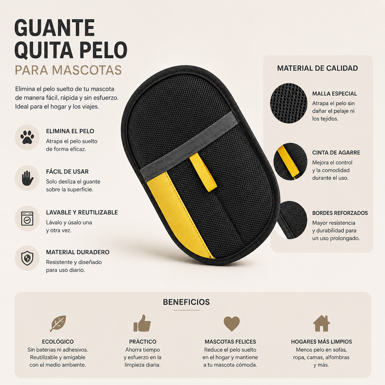 Guante Removedor de Pelos para Mascotas | Multiuso y Reutilizable